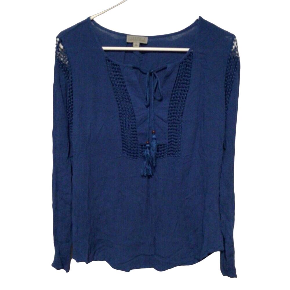 Joseph A Women’s Blue Boho Pullover Crinkle Blouse XL Flowy Lightweight Top